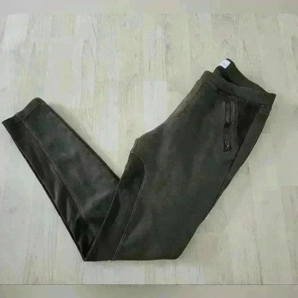 Abercrombie and Fitch hunter green leggings with zipper and faux leather Large - Picture 1 of 8